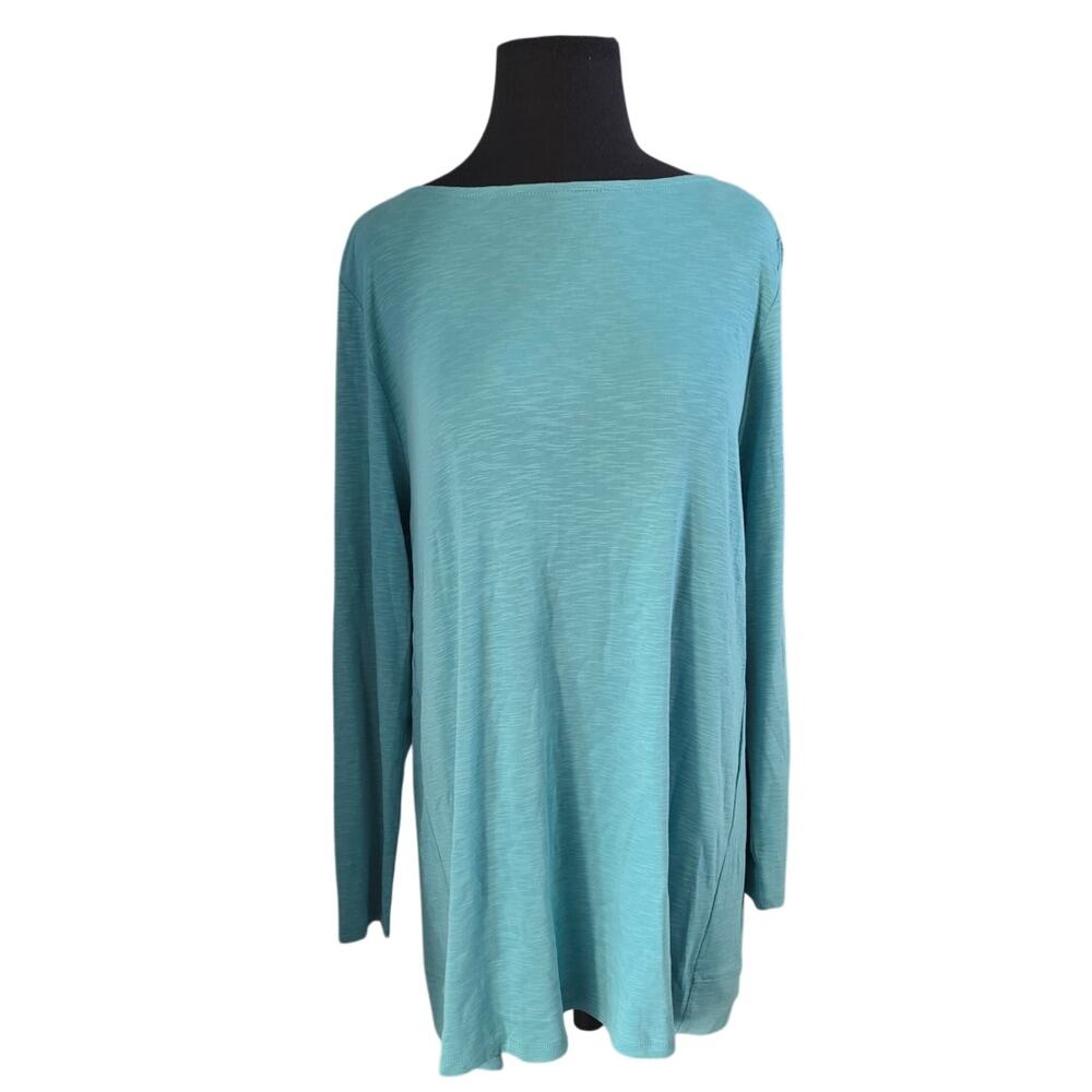 J. Jill Heathered Pima Boat-Neck Tunic in Mineral Blue - XL